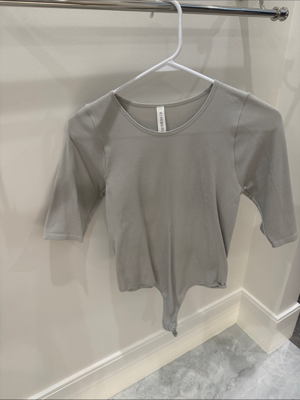 Ribbed Gray Scoop-Neck Women's Top bodysuit